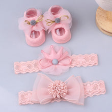 Load image into Gallery viewer, 3Pcs/Set Lace Flower Baby Girl Headband Socks Set Crown Bows Newborn Hairband Headbands For Girls Turban Baby Hair Accessories