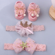 Load image into Gallery viewer, 3Pcs/Set Lace Flower Baby Girl Headband Socks Set Crown Bows Newborn Hairband Headbands For Girls Turban Baby Hair Accessories