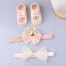 Load image into Gallery viewer, 3Pcs/Set Lace Flower Baby Girl Headband Socks Set Crown Bows Newborn Hairband Headbands For Girls Turban Baby Hair Accessories