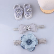 Load image into Gallery viewer, 3Pcs/Set Lace Flower Baby Girl Headband Socks Set Crown Bows Newborn Hairband Headbands For Girls Turban Baby Hair Accessories