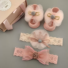 Load image into Gallery viewer, 3Pcs/Set Lace Flower Baby Girl Headband Socks Set Crown Bows Newborn Hairband Headbands For Girls Turban Baby Hair Accessories

